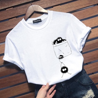 Anime TEE Ghibli Totoro Bụi Thỏ Nữ Thun Bông Tai Kẹp Áo Thun In Họa Tiết Camiseta De Las Mujeres