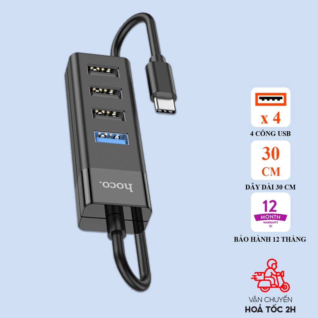 Hub 4 cổng Hoco HB25 chuyển Type-C sang USB ( 1 x 3.0 và 3 x 2.0) cho ...