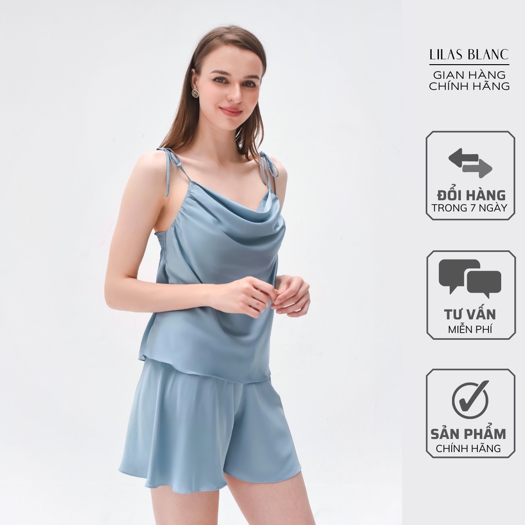 Bộ Pyjamas Hai Dây Nữ Mặc Nhà Áo Cộc Quần Cộc Chất Liệu Lụa Nhiều Màu Thiết Kế Cổ Đổ Vienna Cami Set LILAS BLANC spe