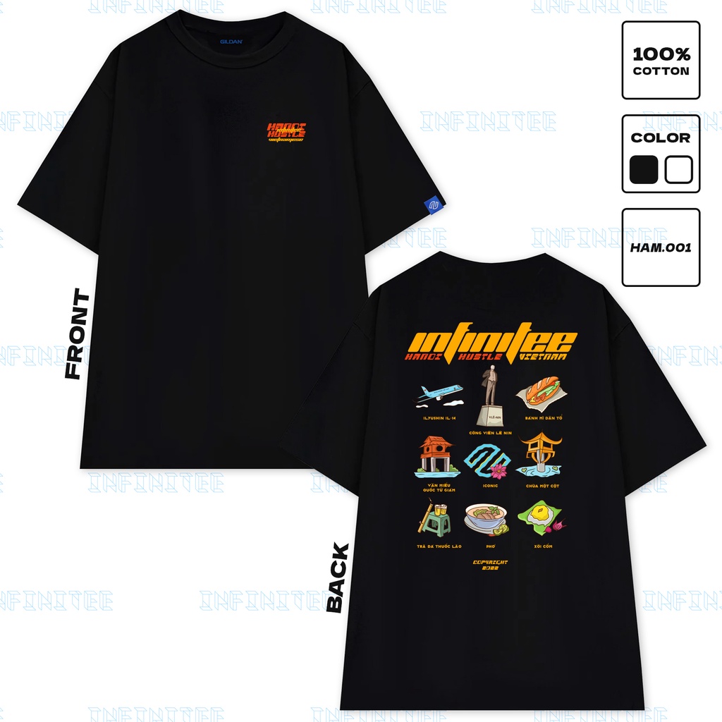 Áo Thun Unisex INFINITEE HÀ NỘI H001 100% Cotton Form Rộng