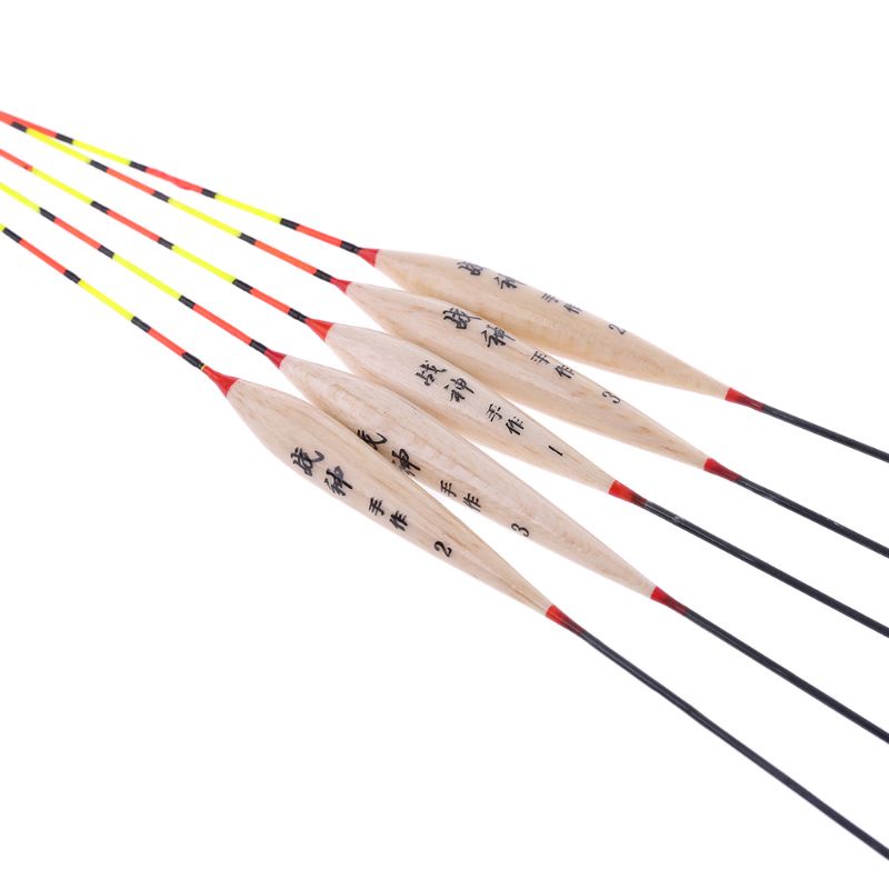 Set 5 phao câu cá phát sáng ban đêm bằng gỗ kèm chì tiện dụng