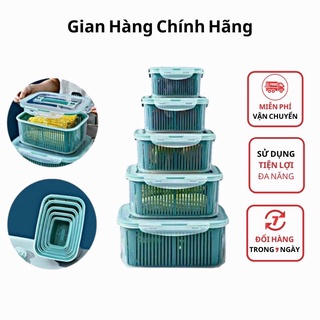 Hộp nhựa đựng đồ tủ lạnh đa năng, Set 5 hộp đựng đồ 2 lớp cao cấp có nắp đậy