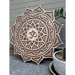 Tranh Gỗ Mandala Chữ Om Treo tường điêu khắc Hoa Mandala chữ Om decor trang trí phòng yoga nhà cửa quán cafe homestay