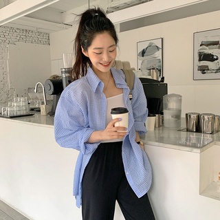Hàng Mới Về Áo Sơ Mi Caro Dài Tay Dáng Rộng Phong Cách Hàn Quốc Cho Nữ Hàng Có Sẵn
