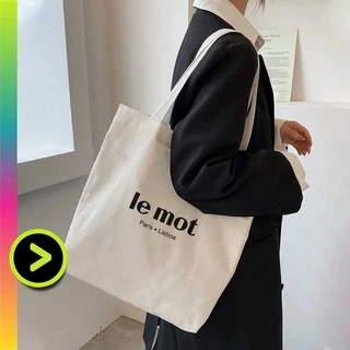 Túi tote Value túi tote vải canvas size lớn đáy túi mở rộng kiểu chữ đơn giản, miệng túi và túi con có khóa kéo