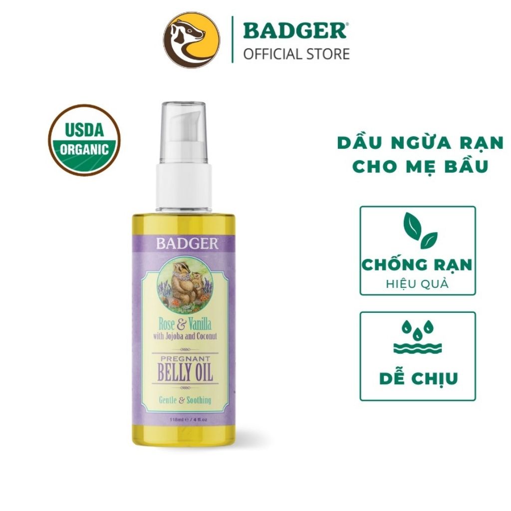 Mô tả Dầu hữu cơ chống rạn da mẹ bầu BADGER Organic Belly Oil phòng ngừa nứt da, giảm ngứa an toàn – 118mL - 1