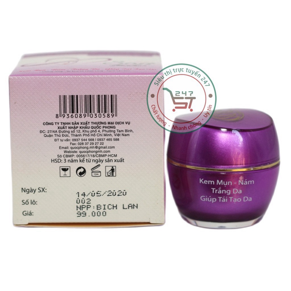 Kem Mụn Nám mờ Thâm Trắng da Tái tạo da Se khít lỗ chân lông nhau thai cừu Collagen SON (Tím)
