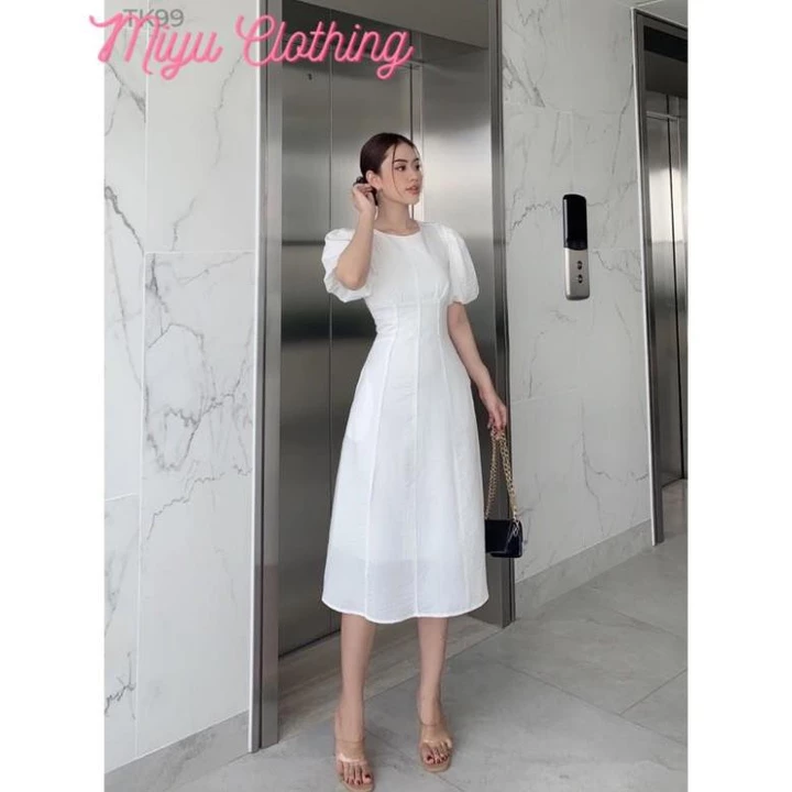 Đầm dự tiệc sang trọng tay lửng phồng viền sọc váy dự tiệc công sở đầm đẹp đi tiệc MIYU CLOTHING