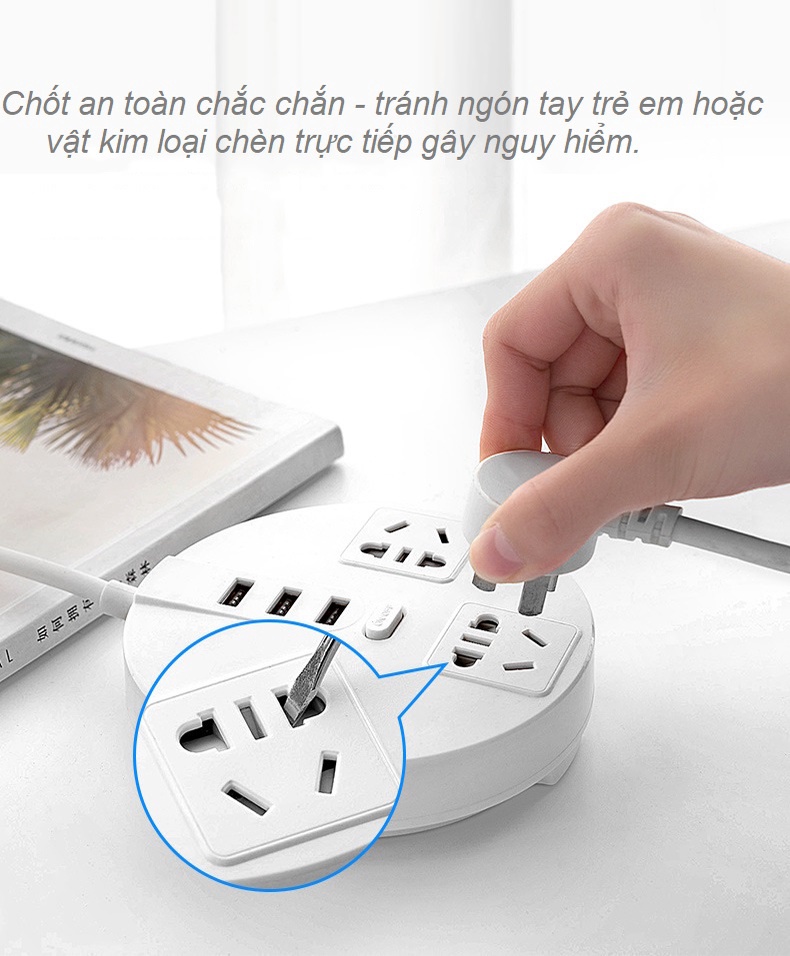 Mô tả Ổ cắm điện đa năng tròn HOKU tích hợp sạc USB, kèm giá để và điện thoại, chịu tải lớn dây dài 2,5m - OCD05 - 5