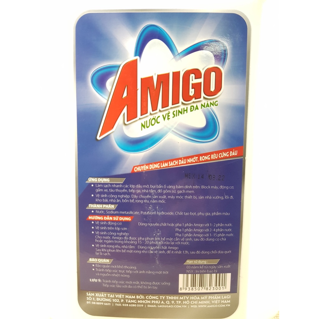 [CHÍNH HÃNG] TẨY RỬA DẦU NHỚT/ NƯỚC VỆ SINH ĐA NĂNG AMIGO TẨY DẦU NHỚT 1Lít (Có Hóa đơn VAT)