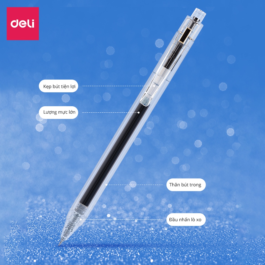 [MUA KÈM 1K] Bút Gel Deli Học Sinh Ngòi 0.5 Mực Đen Nhanh Khô Thiết Kế Vỏ Trong Suốt - có ngòi thay thế - 1 chiếc