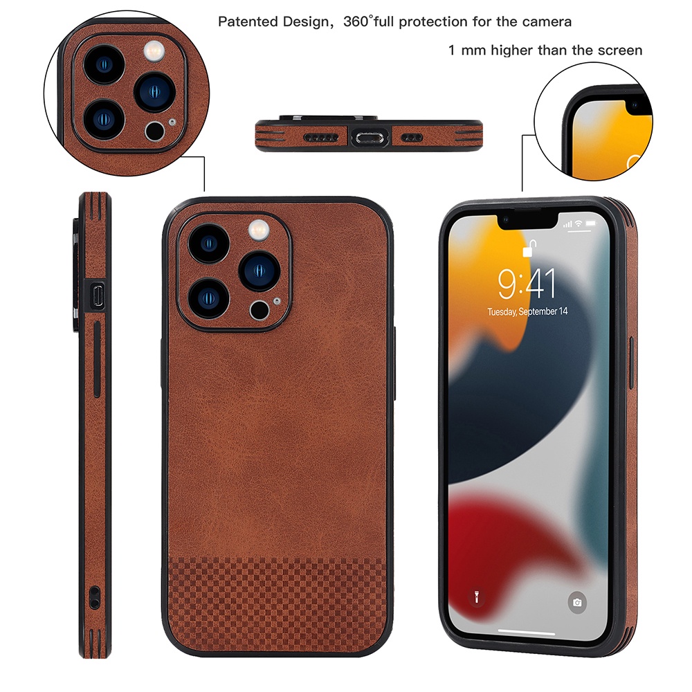 Sang Trọng Ốp Điện Thoại Da PU Có Tấm Bảo Vệ Ống Kính Cho iPhone 13 12 Pro Max 13Pro 12Pro 12mini 13mini
