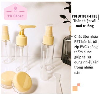 Bộ tách chiết mỹ phẩm túi zip cao cấp 9 món, chai lọ PET cứng cáp OTW du lịch mini