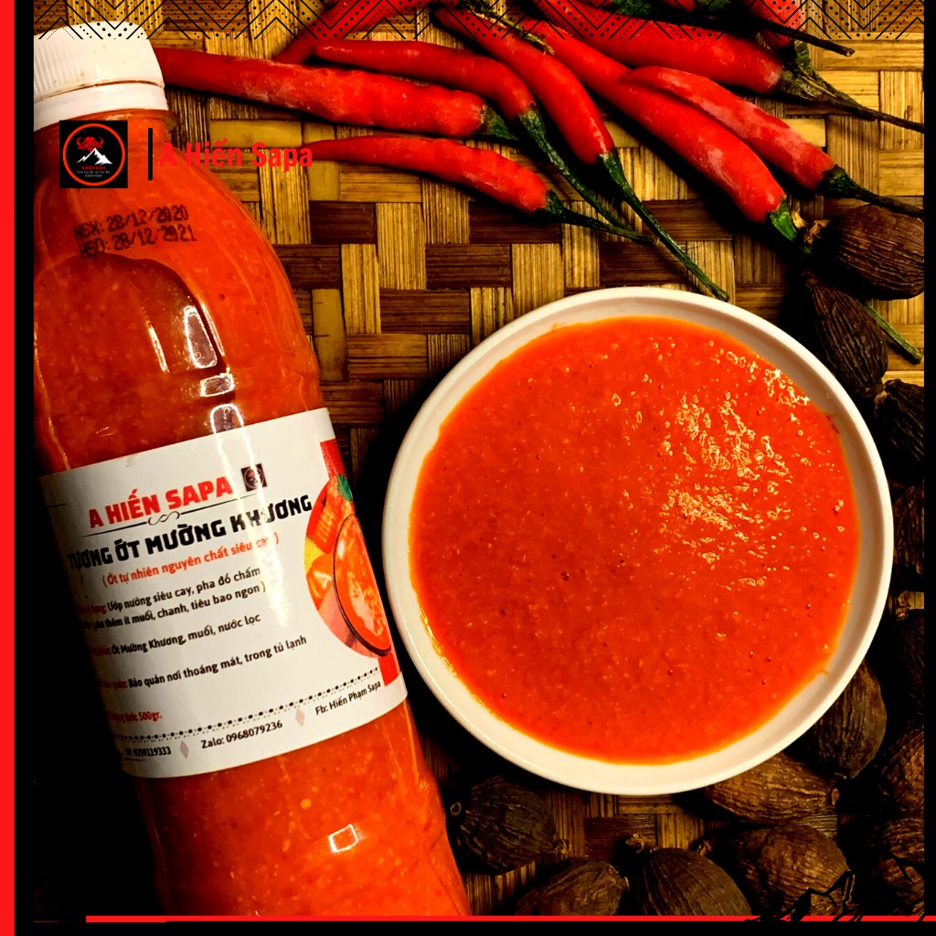 Tương ớt Mường Khương chai 500ml siêu cay nguyên chất nhà làm thủ công, chấm thịt luộc thịt nướng.