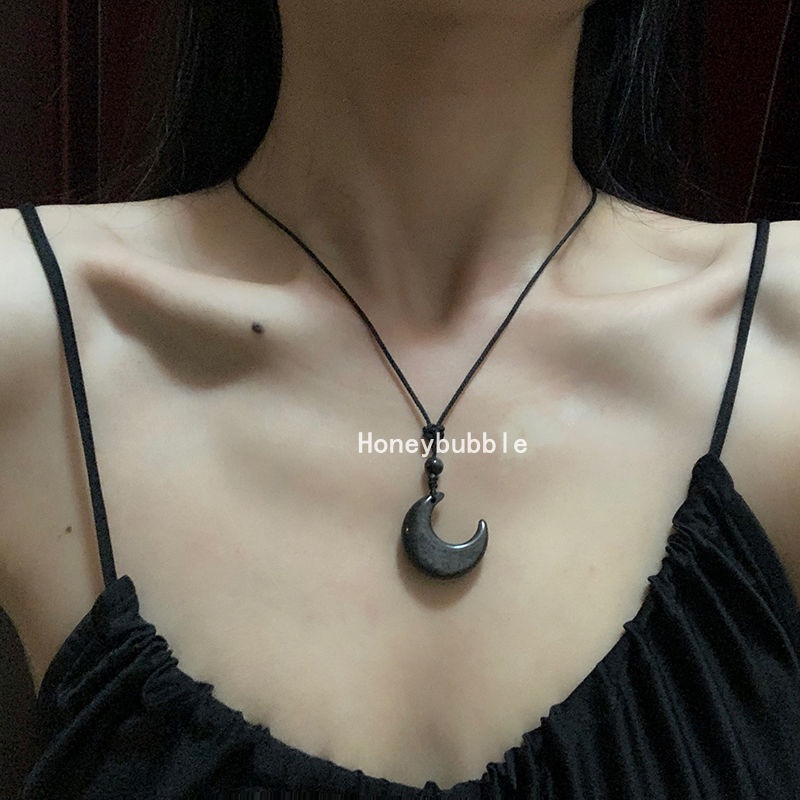 Vòng cổ Mặt Trăng Khuyết Bằng Đá Obsidian Cho Cặp Đôi