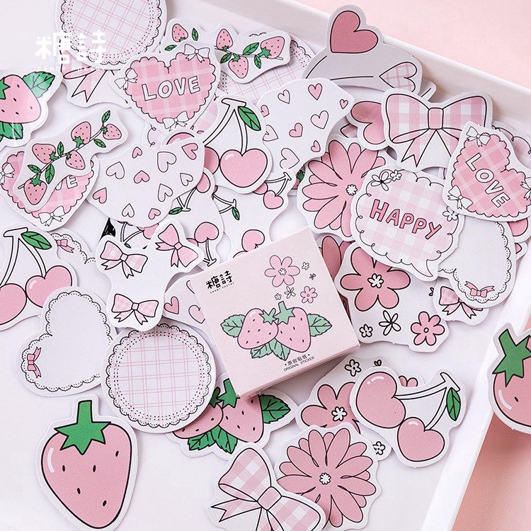 [HD39] Bộ 45 hình dán sticker Màu Hồng dễ thương trang trí sổ tay DIY ...