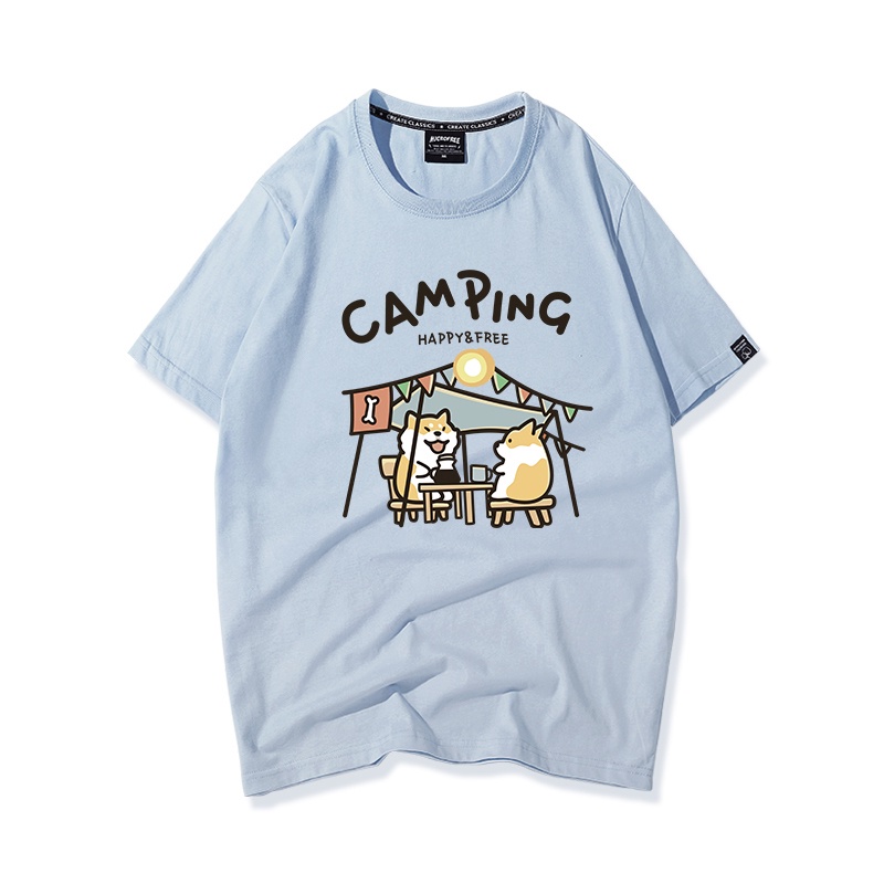 Áo Thun Tay Lỡ Nữ HappyFamily Form Rộng In Hình Cún Shiba Camping Chất vải cotton 100 cao cấp