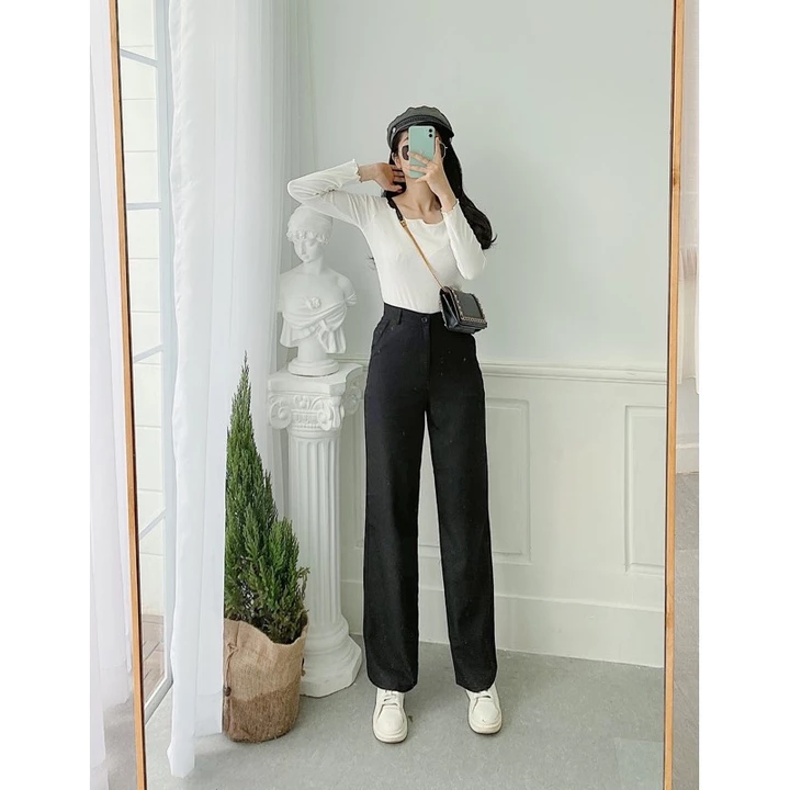 Quần Tây Nữ Ống Suông Lưng Cao Culottes Chất Dày (dài 100cm) - Tôn Dáng, Sang Chảnh, Quần Tây Nữ Ống Suông Vải Cát Nhật – 4