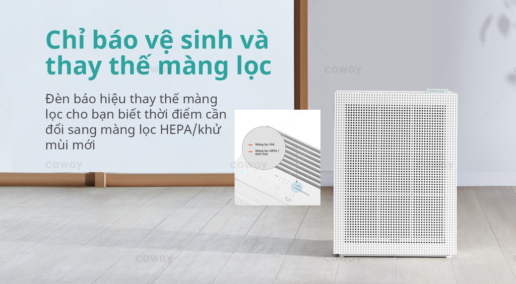 Máy lọc không khí Coway Cartridge (W) AP-1019C (W) - Đèn báo thay màng lọc