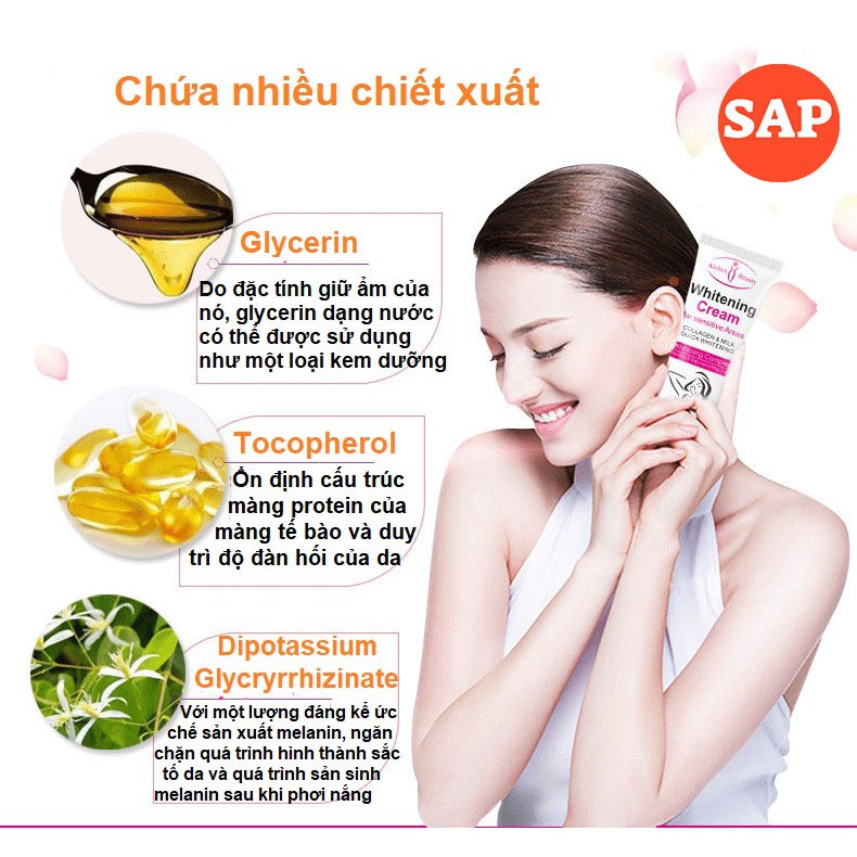 Kem Làm Trắng Nách, giảm thâm mông, Bikini, núm vú, dưỡng và tái tạo da Whitening Cream