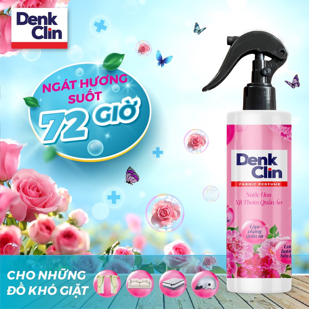 Xịt thơm quần áo xả vải khô Denkclin 200ml lưu hương lâu làm mềm vải không gây kích ứng da