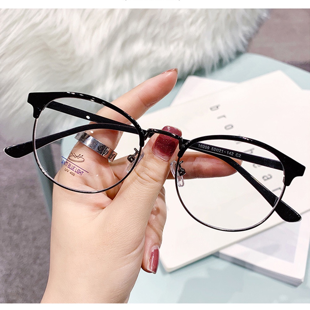 Mô tả Mắt kính cận độ sẵn 0 đến 6.00 độ nam nữ mắt tròn oval kim loại bọc nhựa 7K10209 màu đen, nâu, xám. - 10