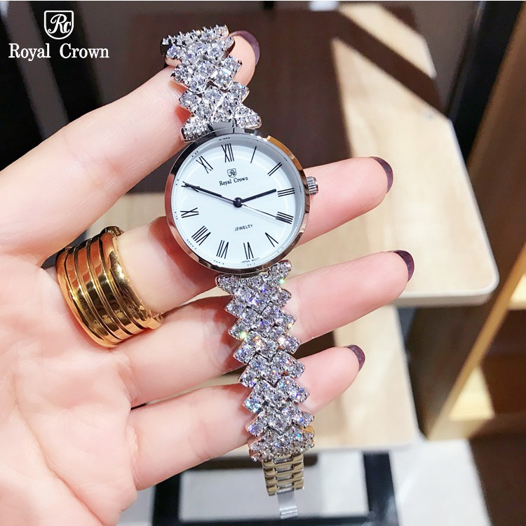 Đồng Hồ Nữ Chính Hãng Royal Crown 2601 Jewelry Dây Kim Loại Đính Đá Chống Nước Chống Xước