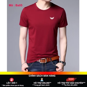 Áo thun nam cổ tròn màu đỏ đô made in bahada