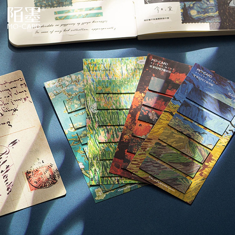 Giấy note vintage set 90 tờ ghi chú dấu trang phong cách VanGogh 8 mẫu HD240-K76 trang trí bullet journal DIY scrapbook