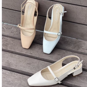 Giày cao gót 3 phân mũi vuông kiểu dáng maryjane Annmodels gót vuông hở gót slingback _Min3004XMQNSD