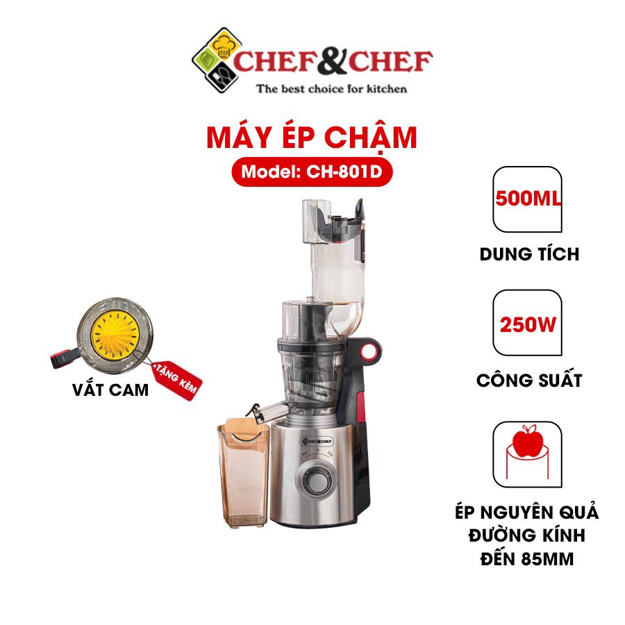 Ảnh Máy Ép Chậm 2 Trong 1 CH-801D – Ép Nguyên Trái, Kèm Đầu Vắt Cam – Bảo Hành Tại 12 Tháng 3