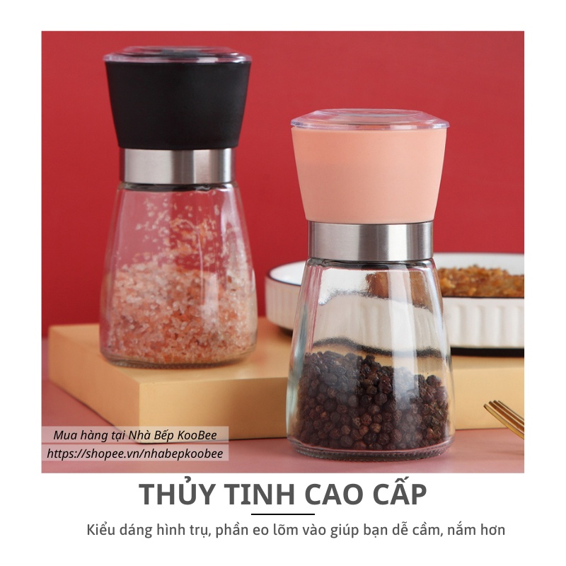 Lọ Xay Hạt Tiêu Thủy Tinh KOOBEE Cao Cấp – Lõi Sứ Xay 2 Chế Độ Mịn & Thô – Cối Xay Gia Vị Cầm Tay Tiện Dụng | SC09