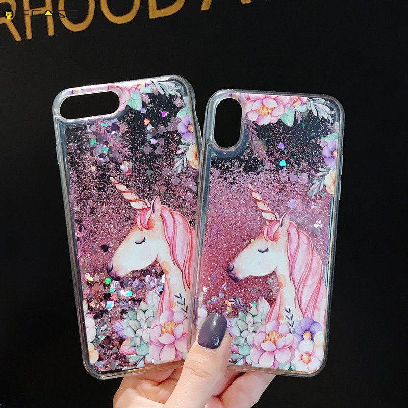 Ốp điện thoại kim tuyến nước họa tiết hoạt hình cho iPhone XS Max XR XS X 7 8 6 6s Plus