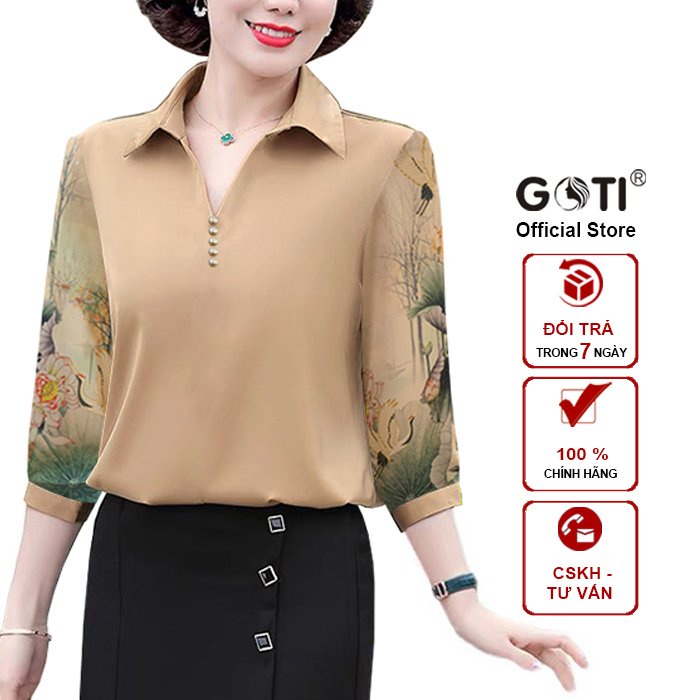 Ảnh Áo Trung Niên Nữ Dáng Suông Rộng Bigsize Kiểu Cổ Sơ Mi Tay Lững Tặng Mẹ U40-50 GOTI 3A26 3A27 3A33 2