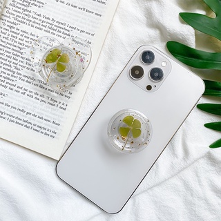 Giá Đỡ Điện Thoại Cầm Tay Màu Trơn Họa Tiết Cỏ Bốn Lá Vàng Hoạt Hình Dễ Thương
