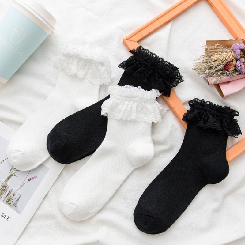 Tất ngắn nữ bé gái ren ruffles ngọt ngào phong cách gothic, thoáng khí, Made in Japan