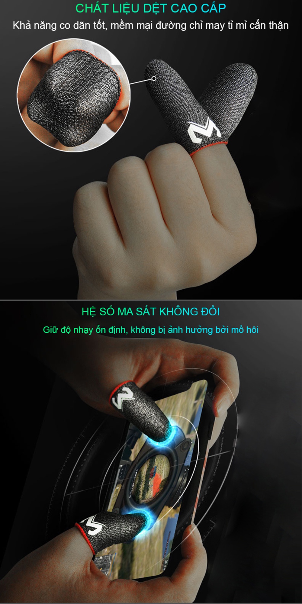 Mô tả Bao tay chơi game MEMO sợi carbon cao cấp chống mồ hôi ngón tay di chuyển mượt cảm ứng nhạy chơi liên quân PUBG FF ROS - 4