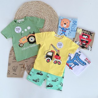 Đồ bộ bé trai Bộ bé trai ngắn tay Minky Mom 100% cotton in Gấu-Khủng long- Xe MK04