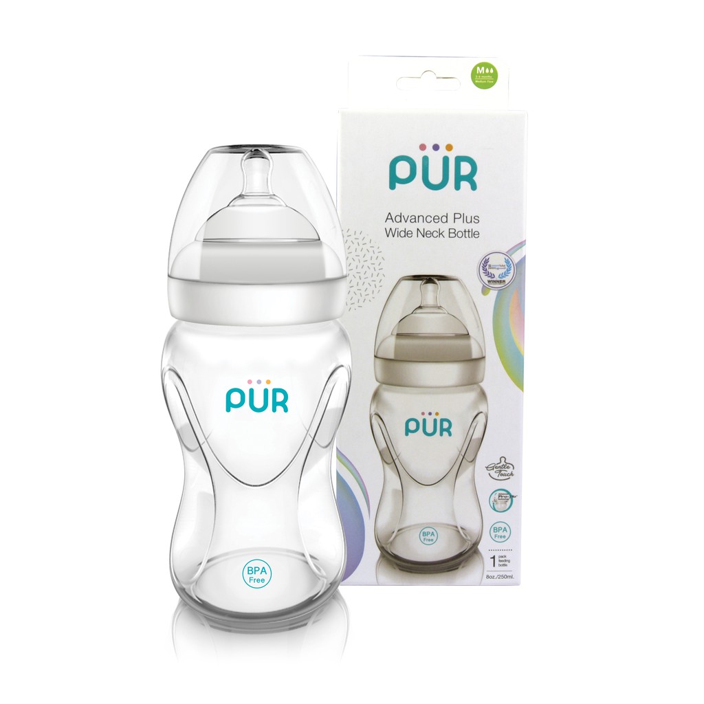 Ảnh Combo Bình sữa cổ rộng Pur Advanced Plus 250ml (có sẵn núm M 3-6th) + núm lẻ size L 3
