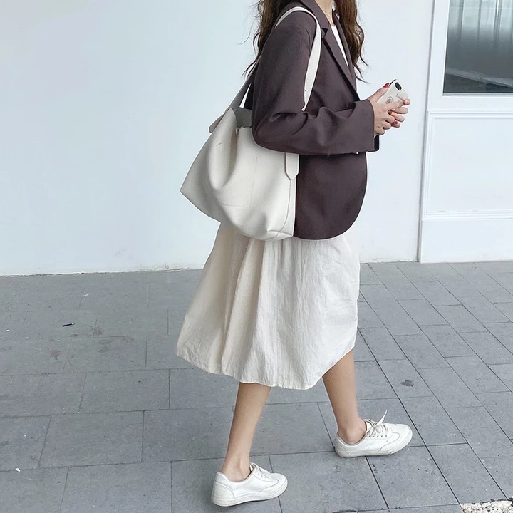 Women's Korean-Style PU Leather Tote Bag – Large – 5