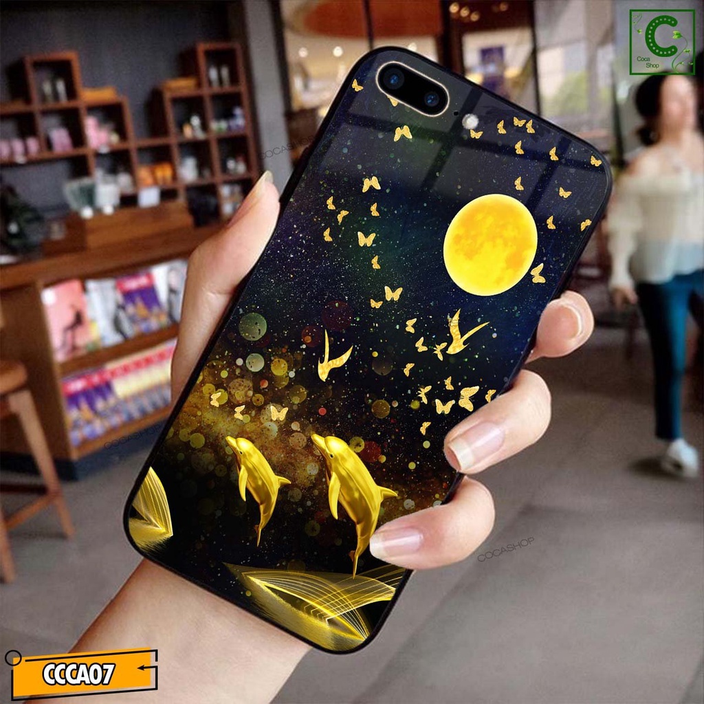 Ốp lưng iphone mặt kính cao cấp  - Đôi cá heo vàng may mắn , tài lộc  - 6/6plus/6s/6splus/7/7plus/8/8plus/x/.....
