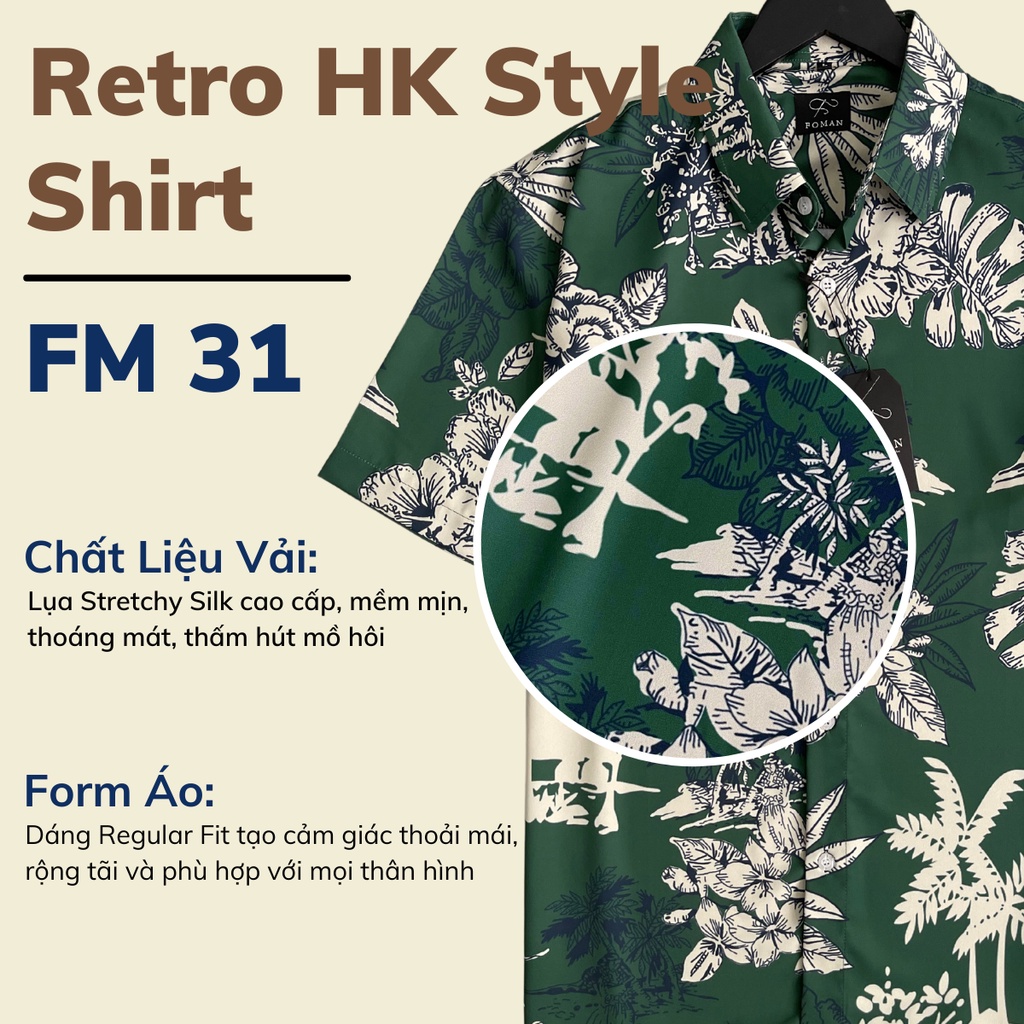 Mô tả Áo sơ mi nam tay ngắn FOMAN hoạ tiết Retro Hong Kong Style vải lụa thấm hút, thoáng khí, không nhăn - 1