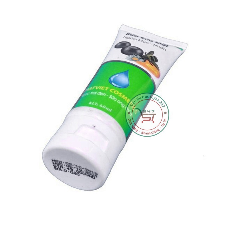 Sữa rửa mặt ngừa Mụn Nhờn Ngọc Trai Đen sữa ong chúa Nhật Việt 60ml (Trắng Xanh)