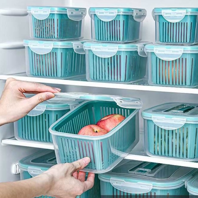 Bộ 5 hộp đựng đồ đựng thực phẩm bảo quản tủ lạnh 2 ngăn có nắp đậy