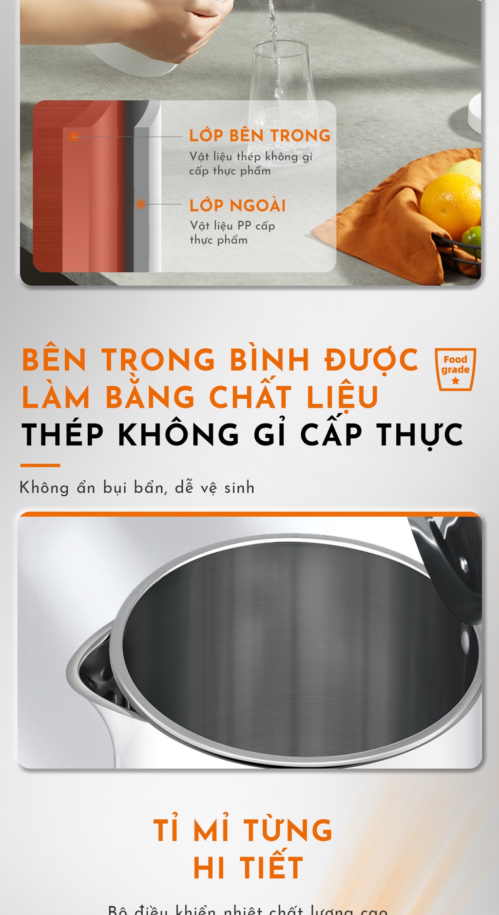 Mô tả Bình đun siêu tốc Gaabor EK20M-WH02A dung tích lớn 2L công suất 1500W chất liệu inox sôi nhanh dễ vệ sinh - 2