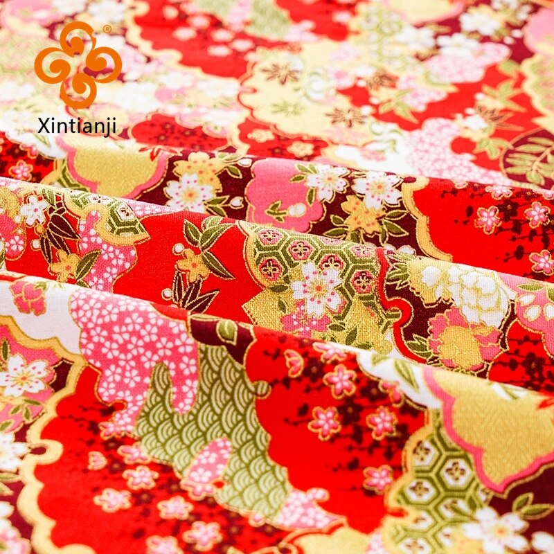 Đồng phục kimono đồng vải đỏ phong cách Nhật Bản, họa tiết hoa cho thời trang và may mặc - TJ8962