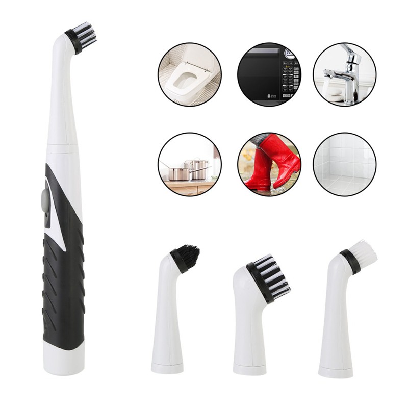 In 1 Electric Sonic Scrubber Cleaning Household Cleaner With 4 Brush Heads Brew