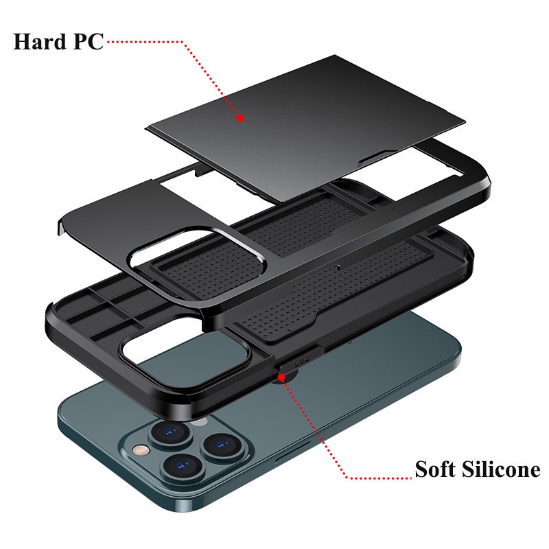Ví Đựng Thẻ Tín Dụng Khe Cắm ID Ốp Lưng Điện Thoại Cho iPhone 17 Pro Max 16 15 14 13 Ốp Lưng 3 Lớp Lai Chống Sốc Vỏ Giáp