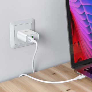 Bộ sạc 2 cổng Hoco C80 kèm cáp TypeC to TypeC PD 20W và USB QC 3.0 22.5W (Trắng) - Phụ Kiện Nhất Tín