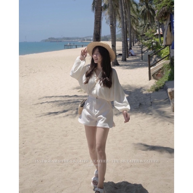 Quần short vải ống cut out vạt bầu the.sweaterweather TSW (ảnh thật)